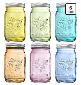 lot 4209 image: WELLIFE 32 Oz Mason Jars-6PCS Colored Mason Jars with Lids.Safe for Storage,Quart Mason Jars Wide Mouth.Pickling, Preserving, Fermenting, DIY Crafts & Decor