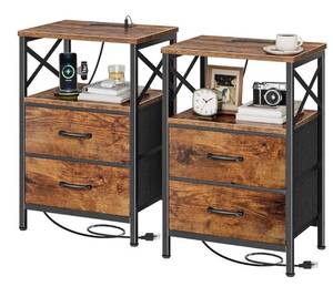 lot 4212 image: Huuger Nightstands Set of 2, Night Stand with Charger Station, 2 Drawer Side Table