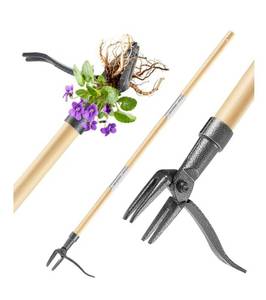 lot 4227 image: Weed Puller Tool, Stand Up Heavy Duty Weed Remover Tool with Long Handle & 4-Claw Steel Head, Bamboo Garden Hand Weeding Tool - Easily Remove Weeds Without Bending, Pulling,or Kneeling