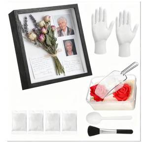 lot 4231 image: DIY Frame Craft Kit, Silica Gel Flower Drying with Container and 8x8 Shadow Box Frame Set, DIY Wedding Bouquet, Graduation Gift, Flower Preservation Kit Memory Display Case