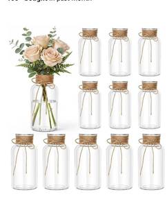 lot 4235 image: Mason Jars for Centerpiece, 12 Pack Vintage Farmhouse Glass Flower Vase Transparent White Vases Bulk for Weddings, Parties, Christmas & Home Decor