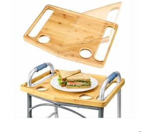 lot 4244 image: Walker Tray with Cup Holder for Elderly Disabled, Folding Rollator Desk Lap Board Eating Aid, Easy Install, Fits for 16-19 Handle Distance