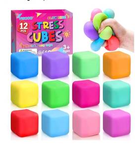 lot 4248 image: 12 Pack Slow Rising Stress Cube, Dough Stress Balls Squishy Fidget Toys for Anxiety Relief