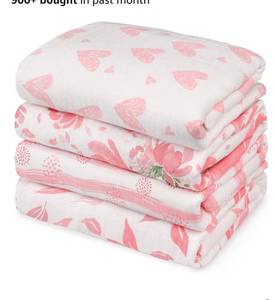 lot 4252 image: GLLQUEN BABY Muslin Swaddle Blankets 4-Pack Breathable Receiving Blankets (35 x 40) Soft Baby Blankets for Girls