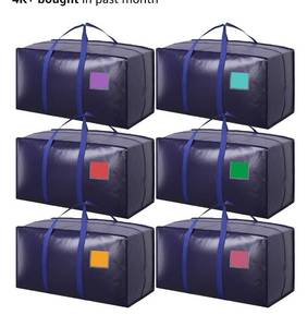 lot 4256 image: 6 Pack Moving Bags Heavy Duty 210GSM with Full-Open Side Zipper, 93L 65lbs Waterproof Foldable Storage Totes