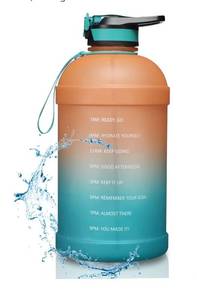 lot 4264 image: KEVENZ Water Bottle with Time Marker, 1 Gallon Water Bottle with Straw, Leakproof Water Jug, BPA Free, Orange Green