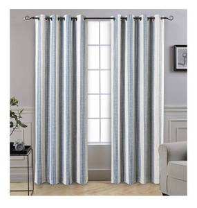 lot 4265 image: DriftAway Chris Linen Blackout Curtains with Thermal and Sound Reducing Layer 84 Inches Long for Bedroom Striped Printed Drapes Thermal Insulated Lined Window Treatments for Living Room Jean Navy