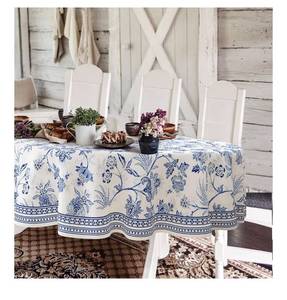 lot 4266 image: Blue Floral Oval Tablecloth,60x120inch,Blue and White French Country Style Tablecloth,Country Style Flower Polyester Waterproof Table cloth