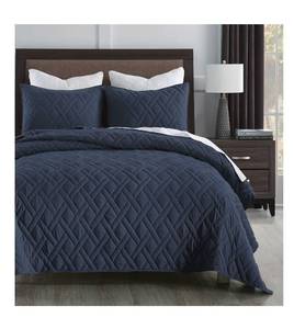 lot 4276 image: HORIMOTE HOME Quilt Set Twin Size Navy Blue,