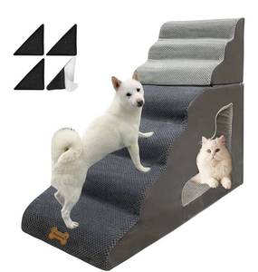 lot 4281 image: 7-Step Dog Stairs for 36 Inch High Beds Small Dogs, Pet Ramp Stairs 20-42 Inch Couch Bed, Non-Slip Balanced Stairs 75lbs for Small Old Large Dogs Cats to Get on Bed