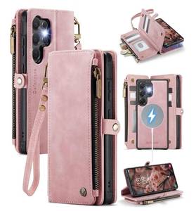 lot 4285 image: Defencase for Samsung Galaxy S24 Ultra Magnetic Wallet Case Compatible with Magsafe with RFID Blocking Zipper & Card Holder Women, PU Leather Detachable Phone Case for Galaxy S24 Ultra 6.8, Rose Pink