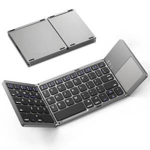 lot 4303 image: KUNSI Foldable Bluetooth Keyboard with Touchpad, Ultra Slim Portable Wireless Keyboard with Rechargeable Battery for Android Windows iOS Tablets Laptop-Space Gray