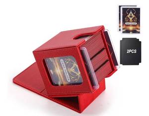 lot 4309 image: MTG Deck Box, Double Display Window MTG, Commander Deck Box Fits 120 Single Sleeved Cards, PU Leather Magnetic Closure Card Box with 2 Dividers&2 Toploaders for TCG, CCG, Red