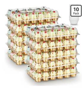 lot 4315 image: Gencywe (24 Pack x 10 Sets) Stackable Cupcake Carrier Holders with 240 Pack Cupcake Liners, Plastic Cupcake Boxes Holders for 24 Cupcakes, High Tall Dome Lid Cupcake Containers, Clear Cupcake Trays