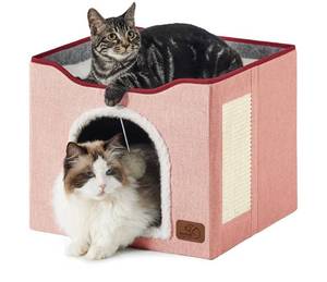 lot 4316 image: Bedsure Cat Beds for Indoor Cats - Large Cat Cave for Pet Cat House with Fluffy Ball Hanging and Scratch Pad,