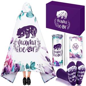 lot 4317 image: HunnmingRe 5 Pcs Mama Bear Gift Box Set for Mom Mothers Day, Birthday Purple Wearable Blanket Hoodie Tumbler Greeting Card Socks Gifts from Son Daughter Husband for Wife Women
