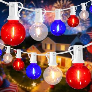 lot 4321 image: 27.8Ft G40 Red White and Blue Lights String with 28 Shatterproof LED Globe Bulbs, for Memorial Day 4th of July Decorations Outdoor & Patriotic Decorations Lights for Home Party Patio Gazebo, 0.6W