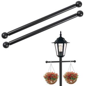 lot 4324 image: Lamp Post Cross Arm 16 inch Steel Lamp Post Cross Bar Ladder Rest Post Cross Arm Replacement for Outdoor Lamp Post (Black 2 Pack)