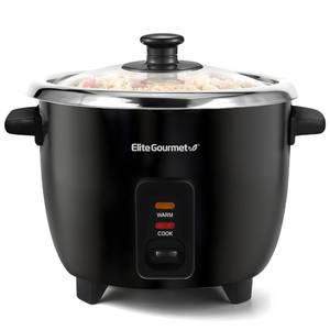 lot 4331 image: Elite Gourmet ERC006SS 6-Cup Electric Rice Cooker with Stainless Steel Inner Pot, Makes Soups, Stews, Porridges, Grains and Cereals, 6 cup (3 cups uncooked), Black