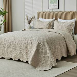 lot 4346 image: Oversized King Bedspreads 128x120 Extra Wide Quilt for Tall King California King Bed Lightweight 3 Piece Quilted Coverlet Pillow Shams Set Beige