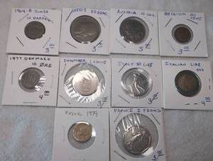 lot 316 image: European Coin Collection Multiple Countries Mixed Denominations - Denmark, Greece, France, Italy, Austria, and Belgium - 10 ct