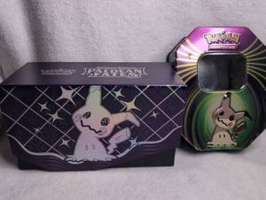 lot 705 image: Pokmon Scarlet &amp Violet Paldean Fates Elite Trainer Box with Mimikyu Tin - Empty Containers