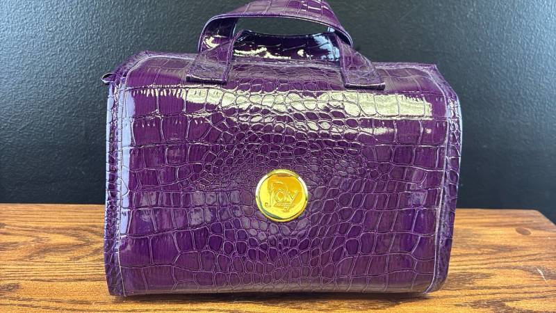 lot 5357 image: Joy Mangano Purple Croco Embossed Jewelry Travel Organizer Case
