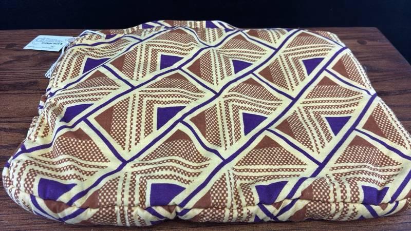 lot 5395 image: African Kente Style Fabric Pouch with Geometric Pattern