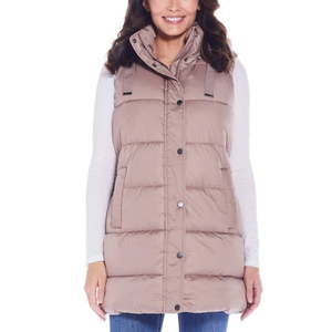 lot 58235 image: Weatherproof Women s Hooded Puffer Vest (Taupe  L)