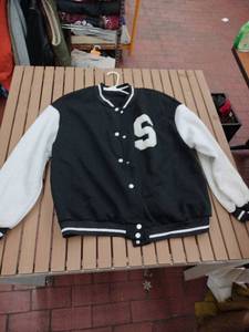 lot 58272 image: black and white button-down varsity letterman jacket