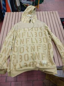 lot 58294 image: tan and olive Born Fly pullover hooded sweatshirt and Sweatpants