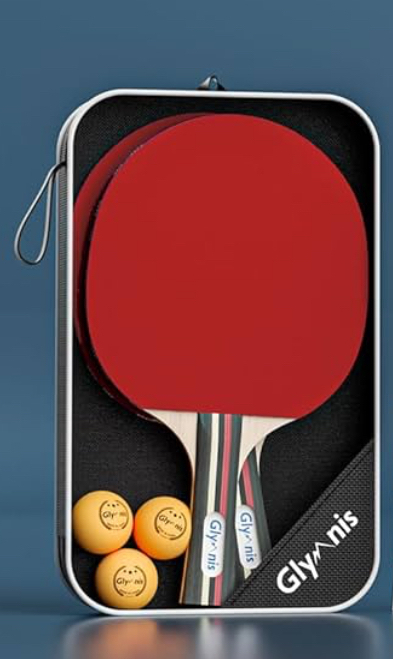 lot 343 image: Glymnis Ping Pong Paddles Set, Ping Pong Balls, Table Tennis Rackets with Carry Bag, IndoorOutdoor Table Tennis Game Accessories