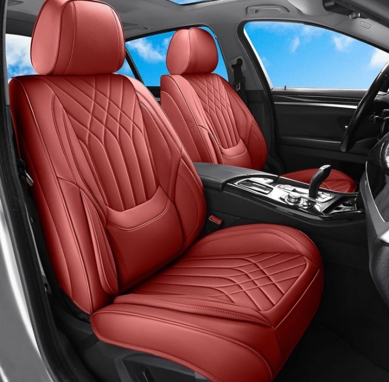 lot 23 image: Red Car Seat Covers Full Set, Luxury Faux Leather Red Seat Covers for Cars Front and Back Seats Protector, Waterproof Full Wrapped Covers Universal Fit for Most Cars Sedans SUVs Design Slightly Varies from First Image, See all Images Retails $130