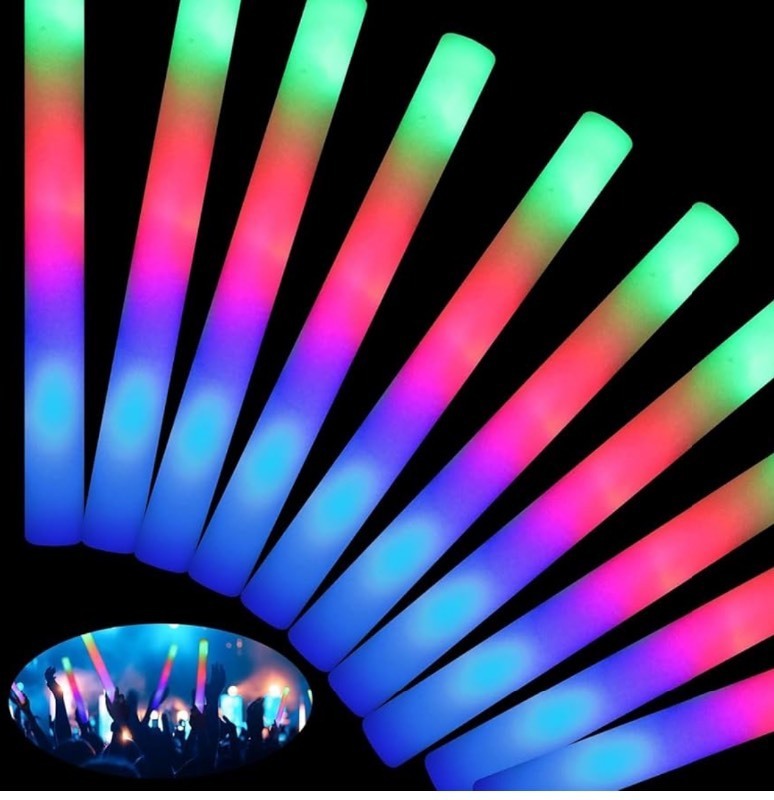 lot 62 image: HONLYNE 46 PCS Foam Glow Sticks with 3 Modes Colorful Flashing, Foam Light Up Sticks, LED Light Sticks, Glow Sticks Party Pack for Halloween, New Year, Wedding, Raves, Concert, Christmas