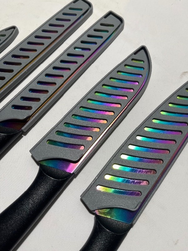 lot 149 image: 6 Piece Ultra Vibrant Knife Set - Chefs, Slicing, Bread, Utility, paring, Satoku