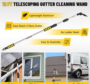 lot 10 image: 12ft (20ft Reach) Gutter Cleaning Tools from The Ground, Telescoping Rain Gutter Cleaner Tool, 270° Rotatable Gutters Cleaning Wand, Gutters Cleaning Hose Attachment & Connection Adapter