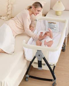 lot 6404 image: $100 Wayfong 3-in-1 Baby Bassinet Crib with Mesh, Wheels, 6-Height