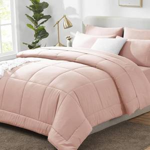 lot 6415 image: CozyLux Full-Size Comforter Set, Blush Pink, 7-Piece Bed-in-a-Bag