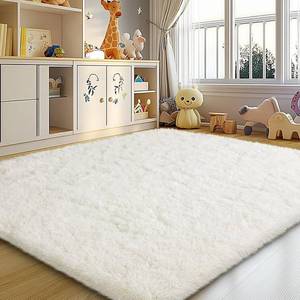 lot 6420 image: Mugorn 4x6 Rugs - Cream Fluffy Soft Area Rug with 4 Non-Slip Pads