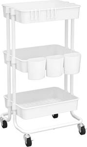 lot 6428 image: CAXXA 3-Tier Rolling Storage Organizer with 3 Baskets - White