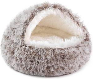 lot 6435 image: NOYAL Round Hooded Donut Dog Bed for Small & Medium Pets - Cave