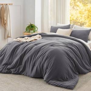 lot 6447 image: $100 Bedsure Super King Comforter Set, Dark Grey, 3pc (128x120)
