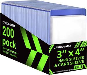 lot 6453 image: Two Pack 200 Pcs Card Sleeves Hard Plastic Protectors (200 Hard, 200 Soft)