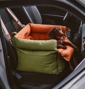 lot 6456 image: FUNNYFUZZY Dog Car Seat, 3-in-1 Soft Leather Bed, Fits 25 lbs, Green