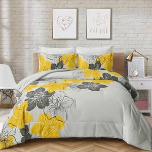 lot 6460 image: Menghomeus King Comforter Set Yellow Floral & Grey, Microfiber