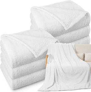 lot 6478 image: Tinideya 6 Pack Sherpa Fleece Throw Blankets 50x60 Plush White