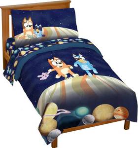 lot 6490 image: $57 Jay Franco Kids Comforter Set with Sheets, Bluey & Bingo, 4-Pc