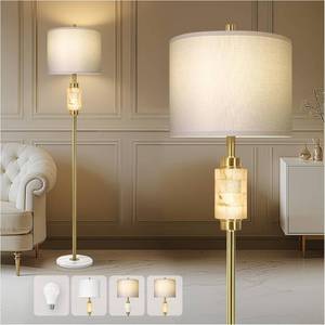 lot 6511 image: $90 KIVDITZO Floor Lamp with Night Light, Linen Shade Rotary Switch