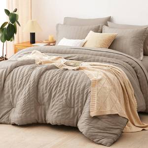 lot 6515 image: $67 CozyLux Queen Comforter Set, 7-Piece Seersucker Bed in a Bag