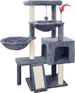 lot 6518 image: Cat Tree with Condo, Two Hammocks, Scratching Posts & Pads, Grey